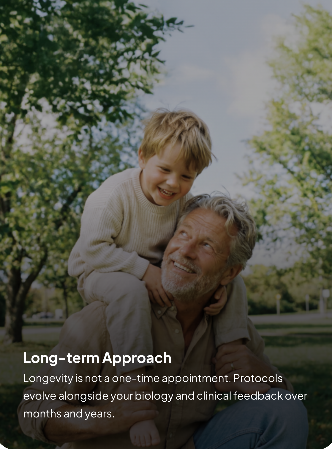 Grandfather and grandchild outdoors - long-term longevity care