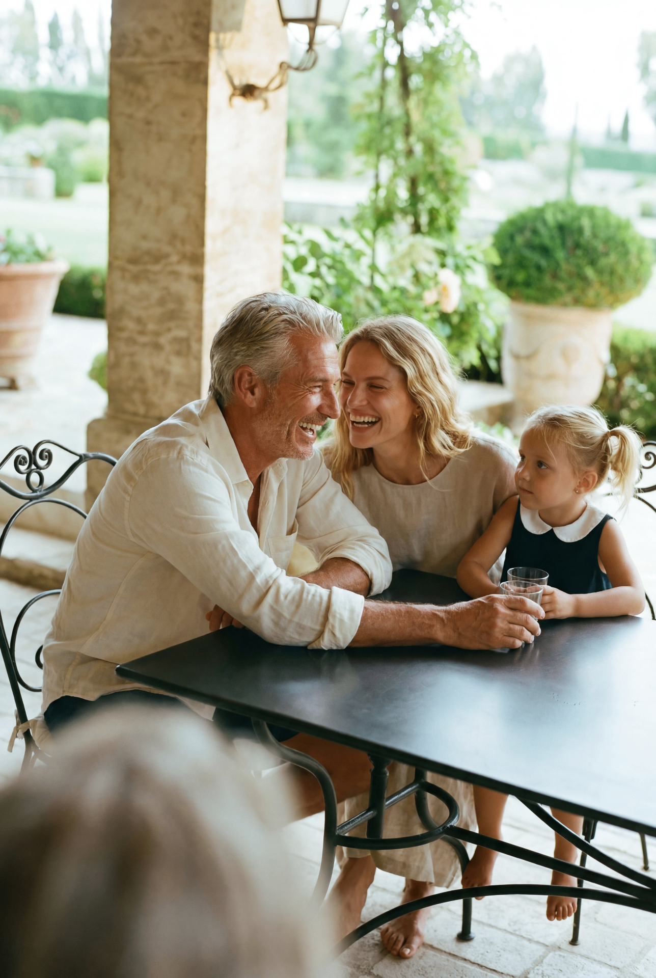 Family enjoying a meal outdoors